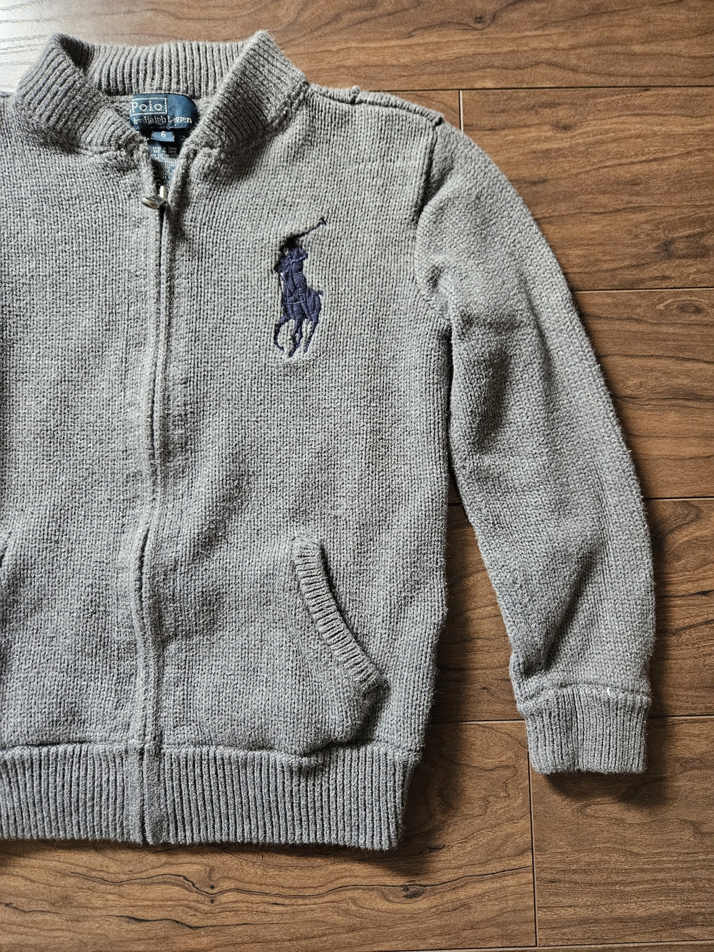 Polo Ralph Lauren Kids Full Zip Knit Sweater Jacket Big Pony Grey Youth Size 6 - Picture 4 of 6